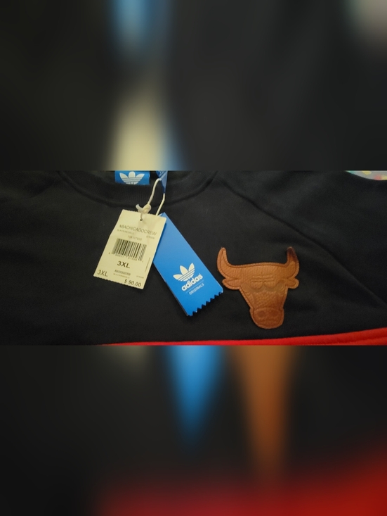 adidas Black Chicago Bulls Sweatshirt with Red Trim and Brown Bull Patch - Picture 4 of 4